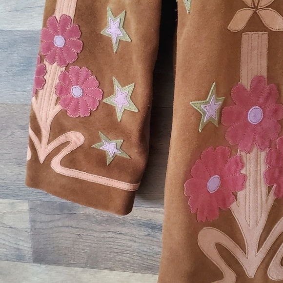 We The Free x Free People Liza Suede Leather Laser-Cut Floral Fringe Western - Picture 3 of 12